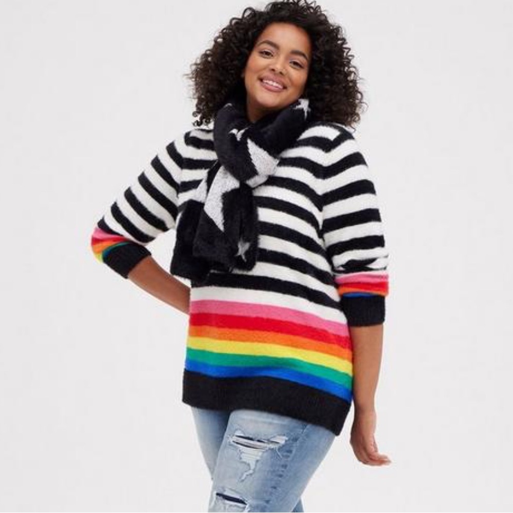 Torrid Eyelash Pullover Sweater Rainbow Stripe 3x